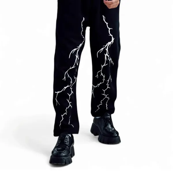 Black_&_White_Cotton_Dynamic_Lightning_Thunder_Printed_Baggy_Pant_For_Men_&_Women