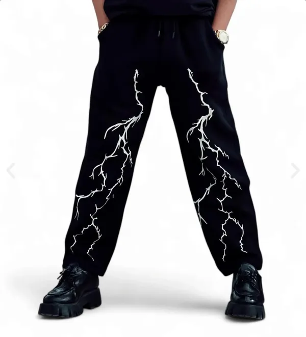 Black_&_White_Cotton_Dynamic_Lightning_Thunder_Printed_Baggy_Pant_For_Men_&_Women