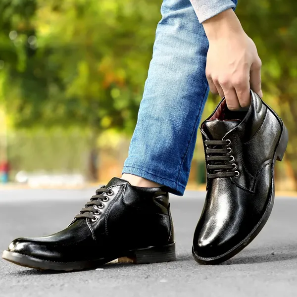 Black_Faux_Leather_Boots_For_Men