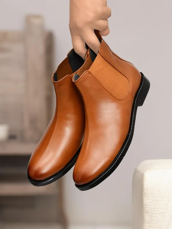 Tan_Faux_Leather_Chelsea_Boots_For_Men