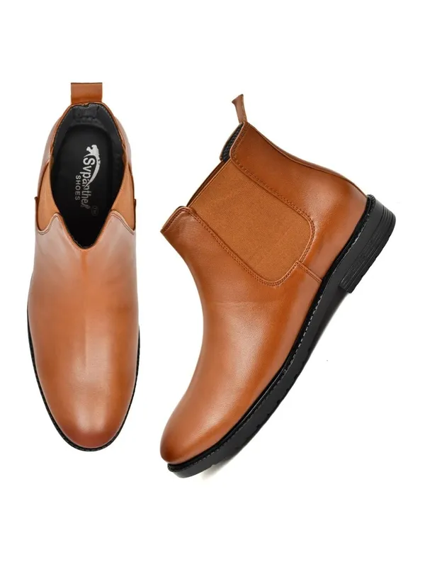 Tan_Faux_Leather_Chelsea_Boots_For_Men