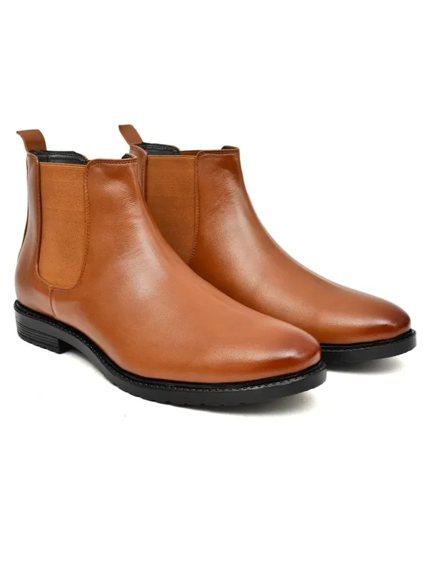Tan_Faux_Leather_Chelsea_Boots_For_Men
