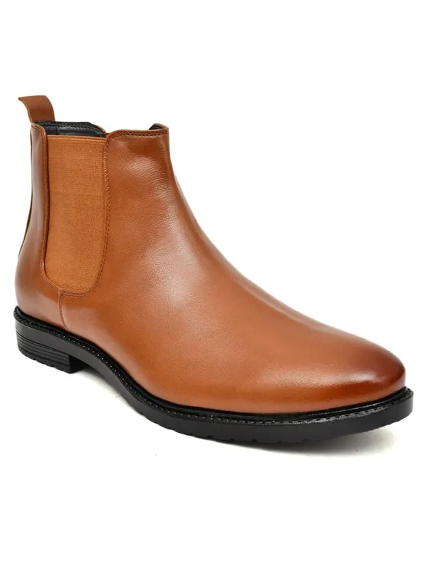 Tan_Faux_Leather_Chelsea_Boots_For_Men