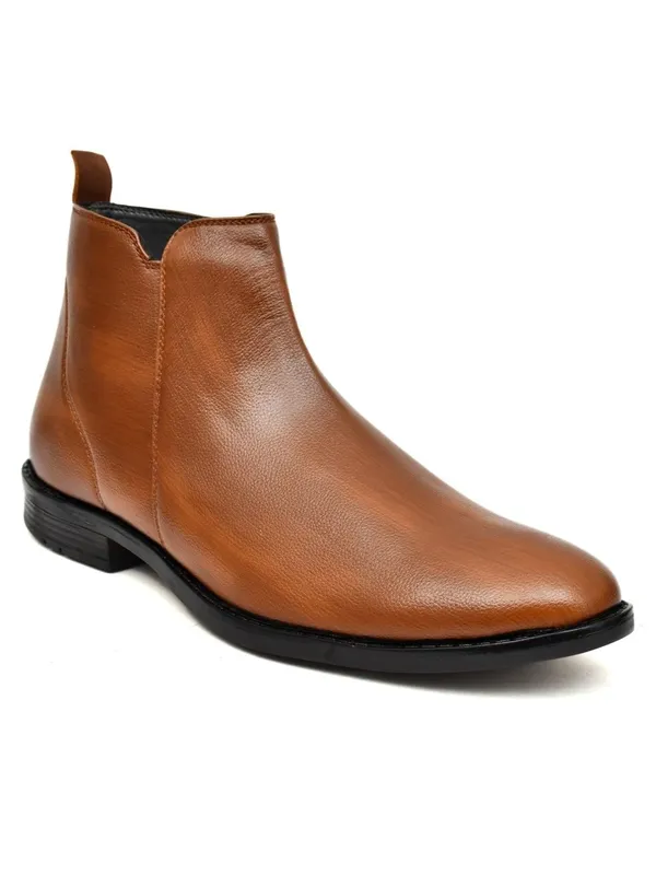 Tan_Faux_Leather_Chelsea_Boots_For_Men