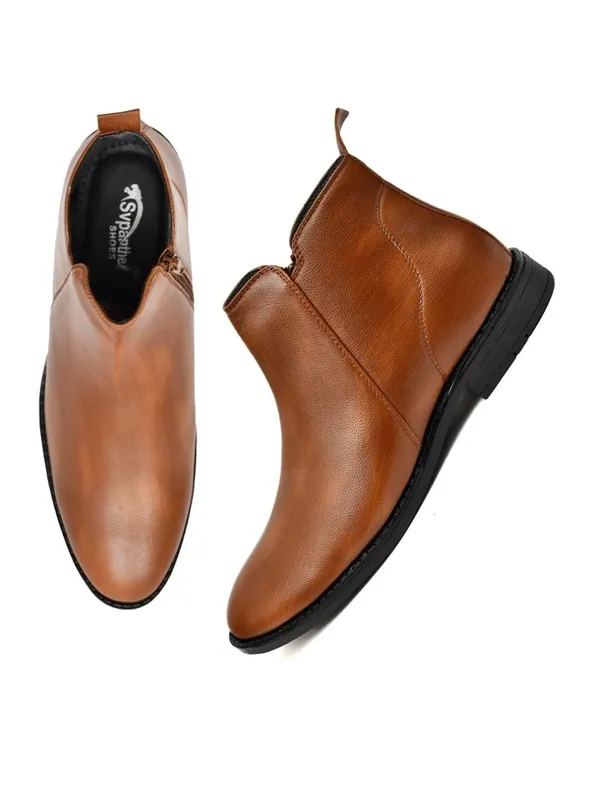 Tan_Faux_Leather_Chelsea_Boots_For_Men