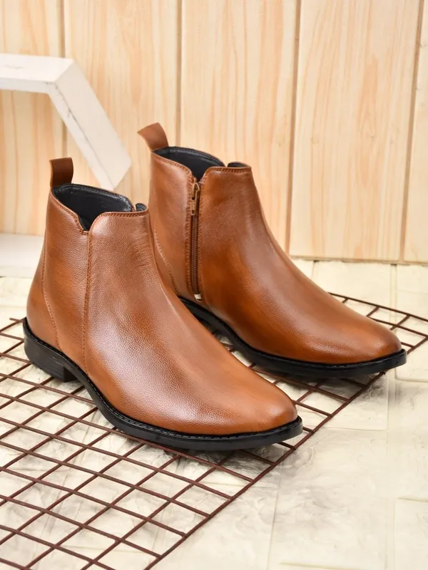 Tan_Faux_Leather_Chelsea_Boots_For_Men