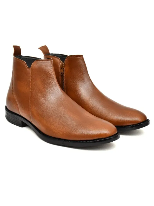 Tan_Faux_Leather_Chelsea_Boots_For_Men