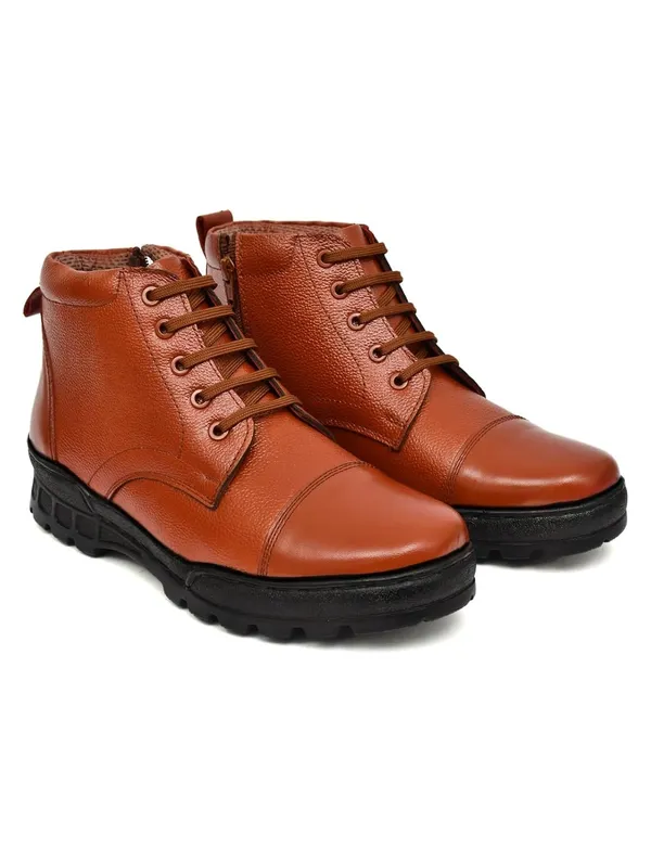 Tan_Faux_Leather_Ankle_Boots_For_Men