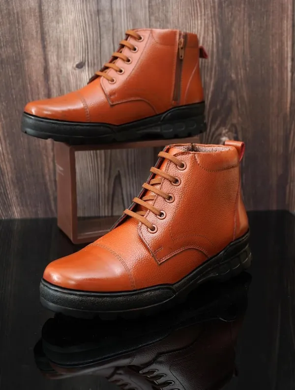 Tan_Faux_Leather_Ankle_Boots_For_Men