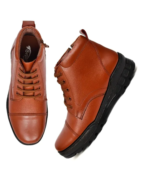 Tan_Faux_Leather_Ankle_Boots_For_Men