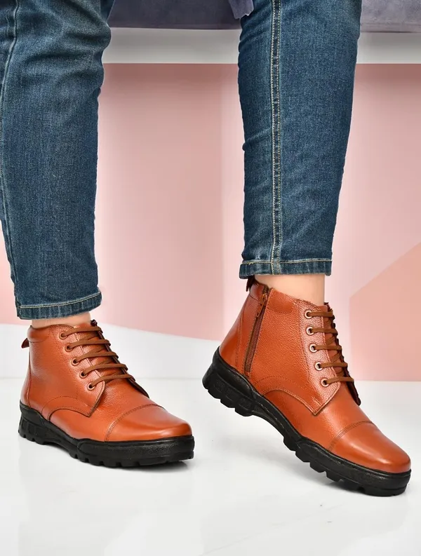 Tan_Faux_Leather_Ankle_Boots_For_Men