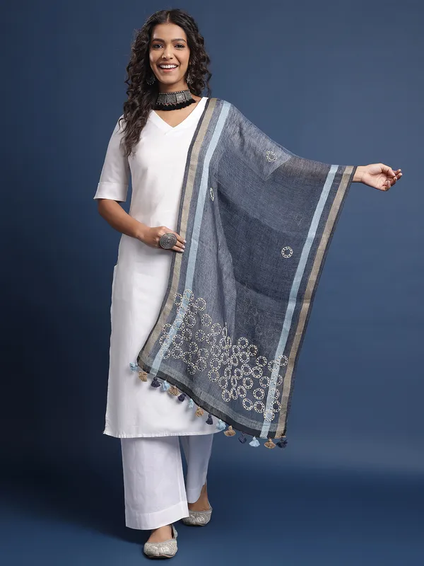 Blue_Pure_Cotton_Stoles_For_Women