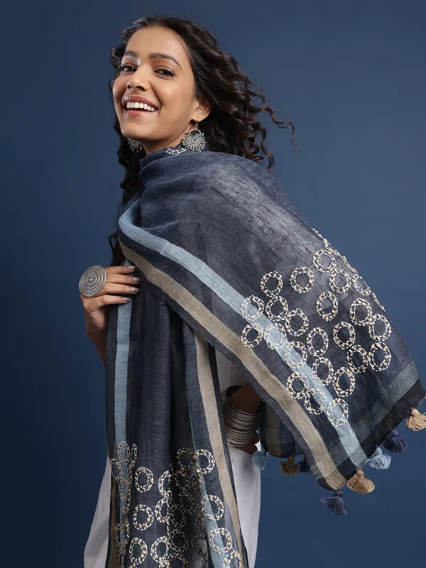 Blue_Pure_Cotton_Stoles_For_Women