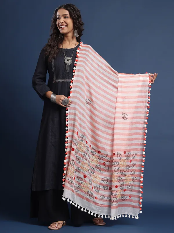 Peach_Chanderi_Stoles_For_Women