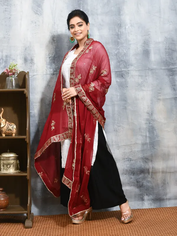 Maroon_colour_Chiffon_Dupatta_for_Women