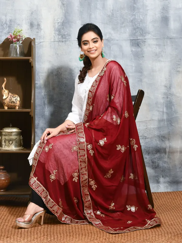 Maroon_colour_Chiffon_Dupatta_for_Women