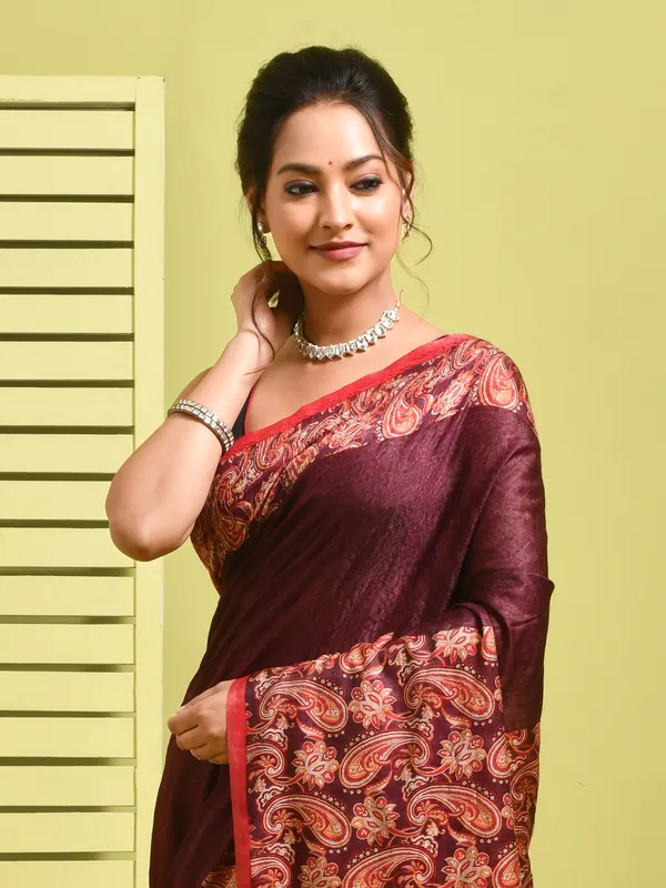Maroon_Silk_Blend_Embroidered_Sarees_For_Women