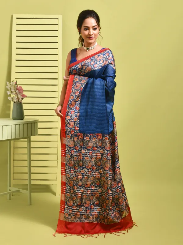 Blue_Silk_Blend_Embroidered_Sarees_For_Women