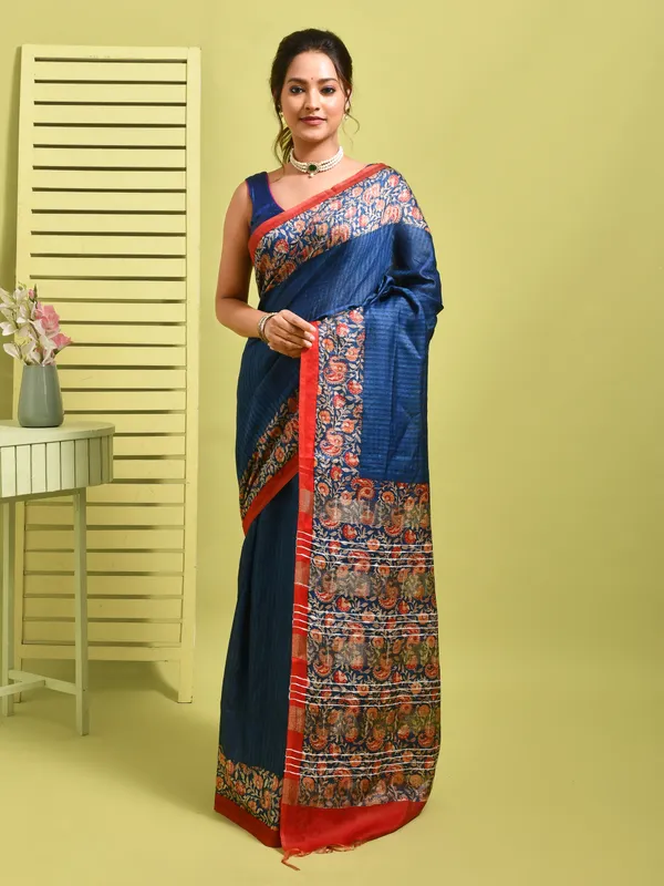 Blue_Silk_Blend_Embroidered_Sarees_For_Women