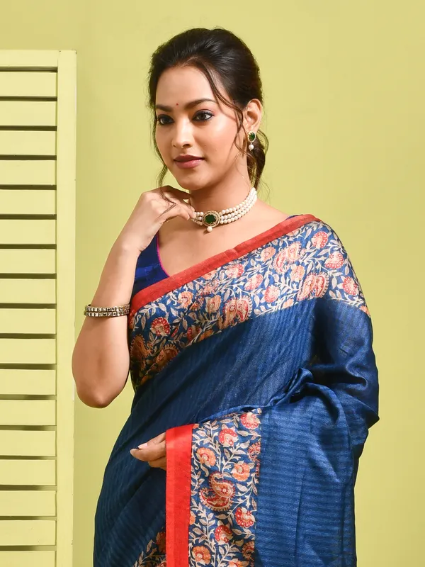 Blue_Silk_Blend_Embroidered_Sarees_For_Women