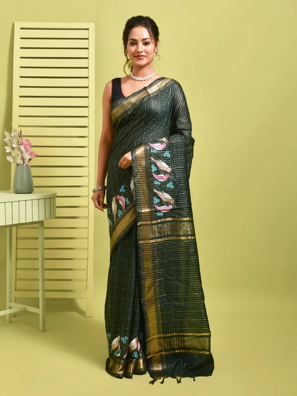 Green_Silk_Blend_Embroidered_Sarees_For_Women