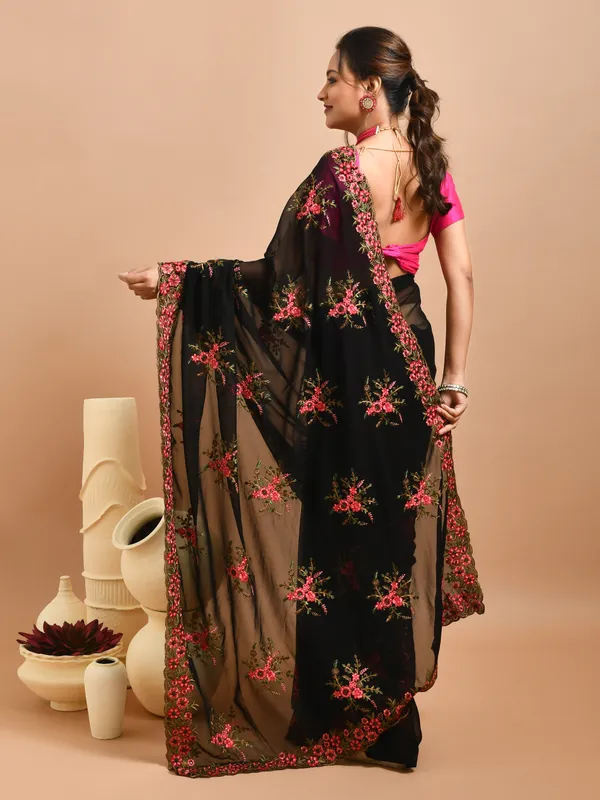Black_Pure_Georgette_Embroidered_Sarees_For_Women