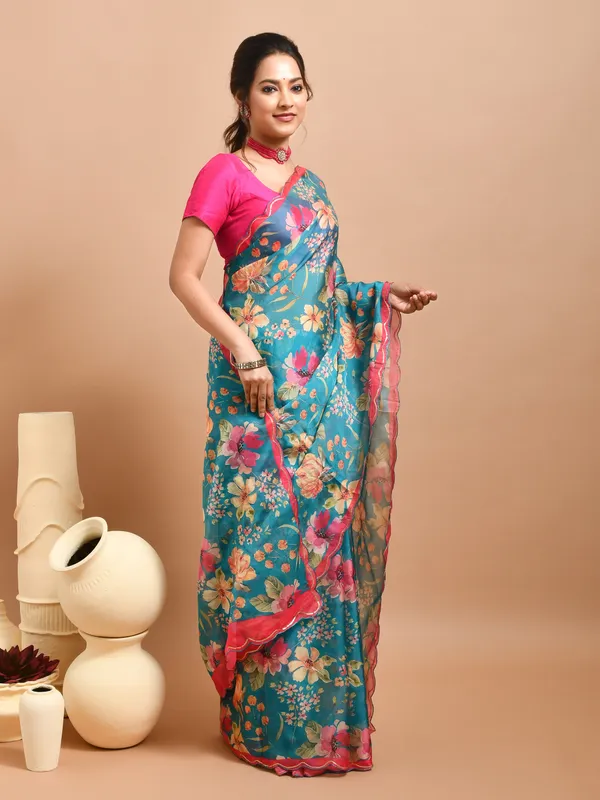 Green_Organza_Embellished_Sarees_For_Women