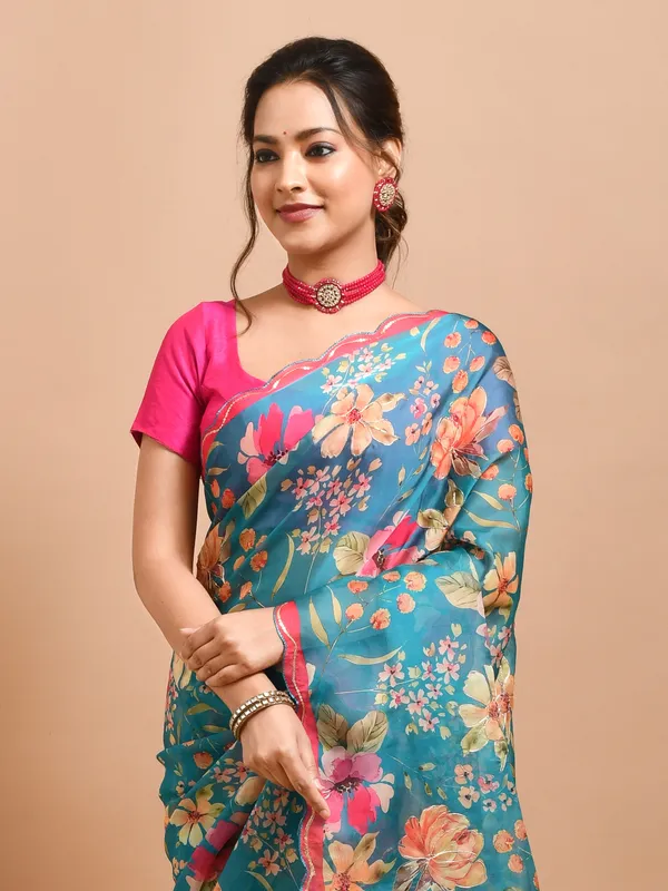 Green_Organza_Embellished_Sarees_For_Women