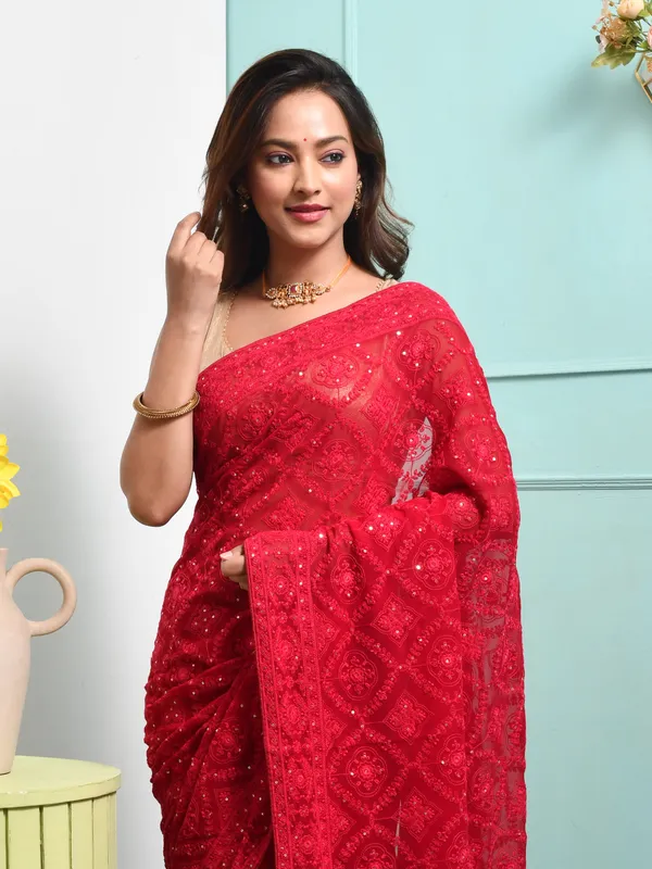Pink_Pure_Georgette_Embroidered_Sarees_For_Women