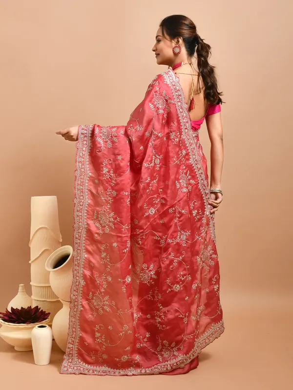 Peach_Satin_Embellished_Sarees_For_Women