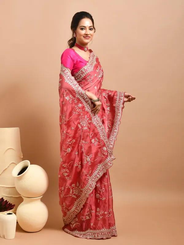 Peach_Satin_Embellished_Sarees_For_Women