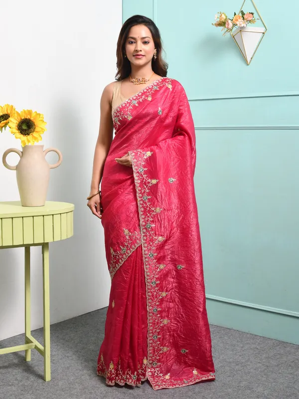 Pink_Satin_Embroidered_Sarees_For_Women