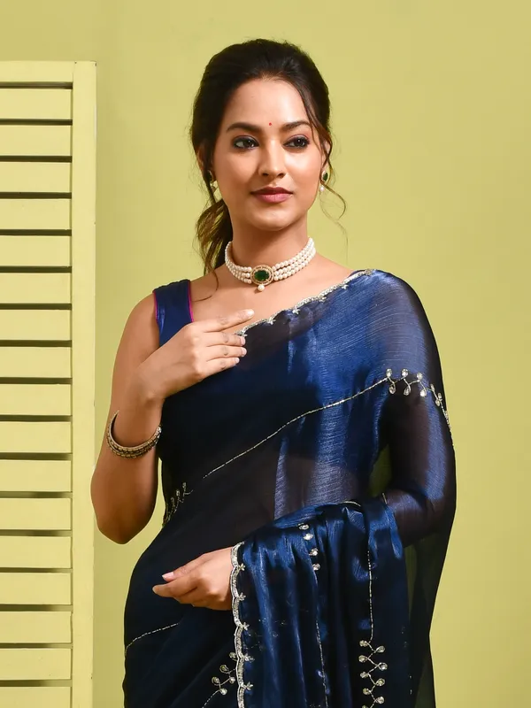 Blue_Poly_Chiffon_Embroidered_Sarees_For_Women