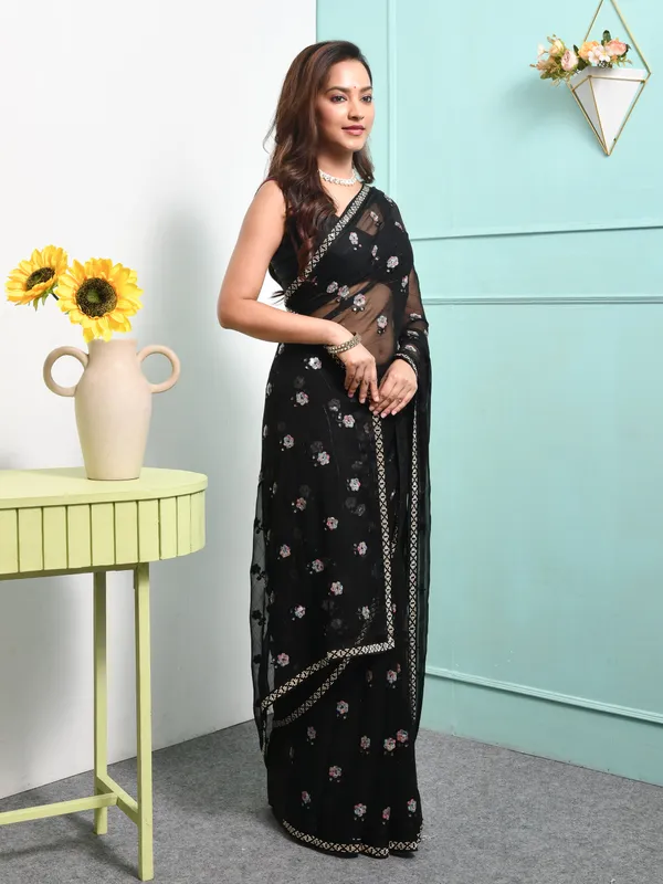 Black_Pure_Chiffon_Embroidered_Sarees_For_Women