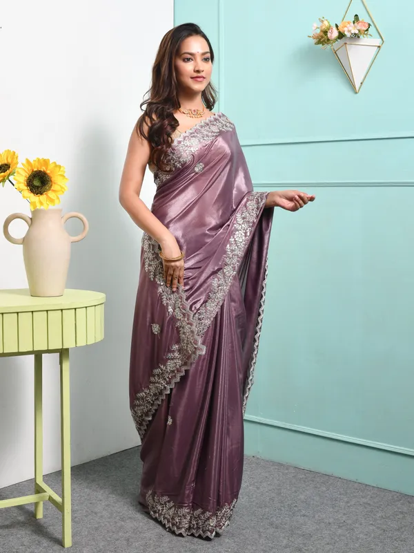 Purple_Satin_Embellished_Sarees_For_Women