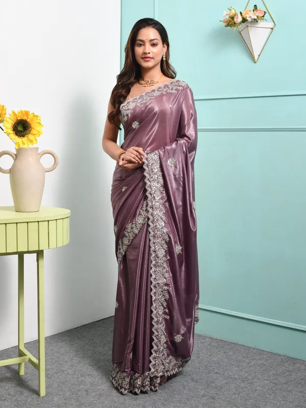 Purple_Satin_Embellished_Sarees_For_Women