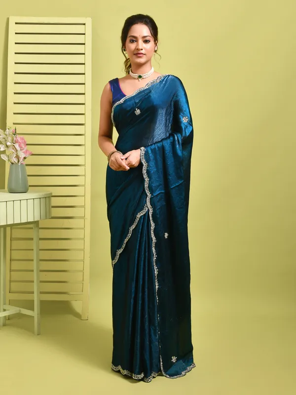 Blue_Satin_Embellished_Sarees_For_Women