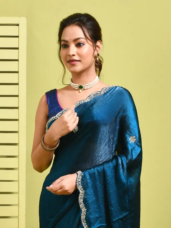 Blue_Satin_Embellished_Sarees_For_Women