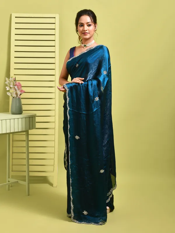 Blue_Satin_Embellished_Sarees_For_Women