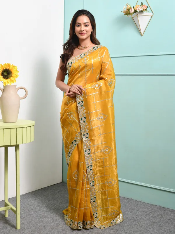 Yellow_Satin_Embellished_Sarees_For_Women