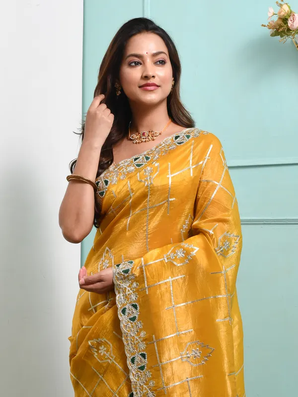 Yellow_Satin_Embellished_Sarees_For_Women