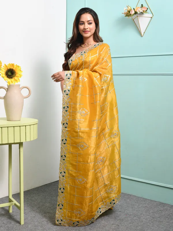 Yellow_Satin_Embellished_Sarees_For_Women