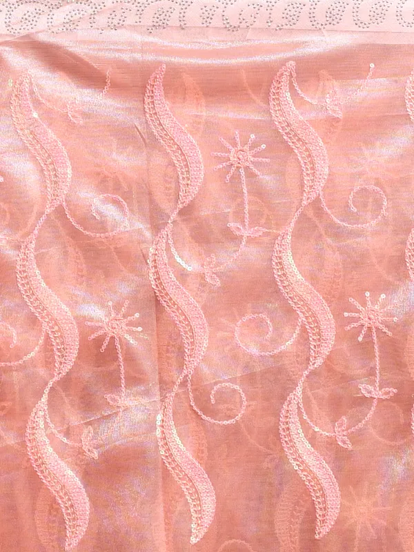 Peach_Poly_Chiffon_Embroidered_Sarees_For_Women