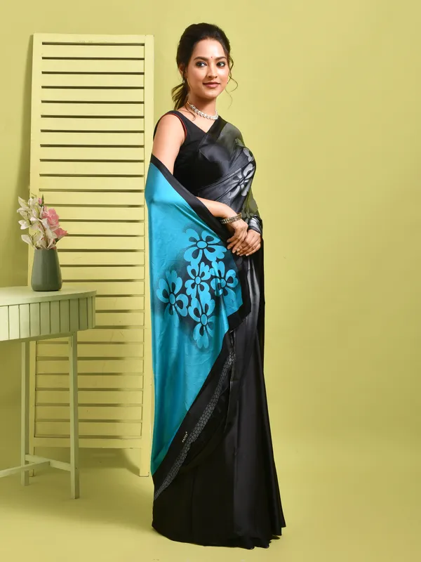 Black_Satin_Solid_Sarees_For_Women