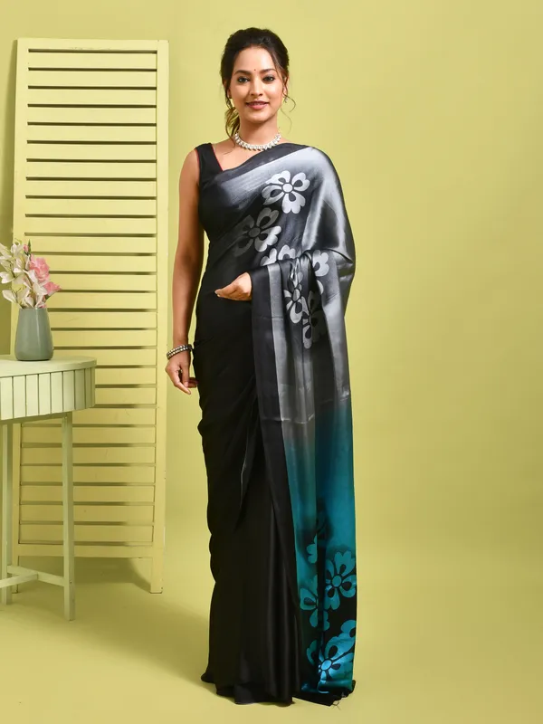 Black_Satin_Solid_Sarees_For_Women