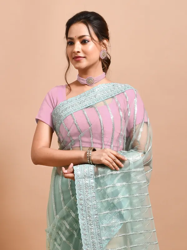 Blue_Net_Embellished_Sarees_For_Women