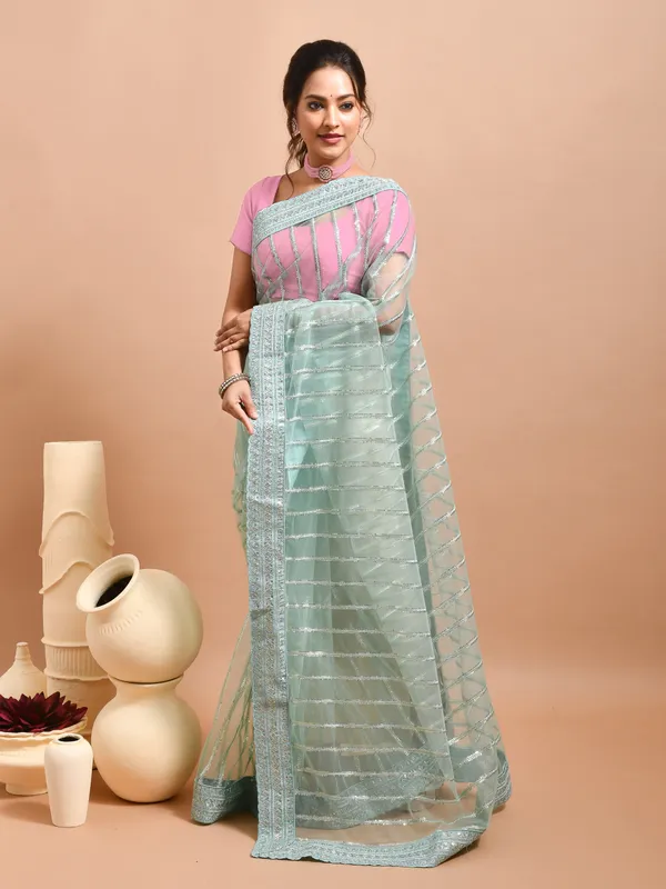 Blue_Net_Embellished_Sarees_For_Women