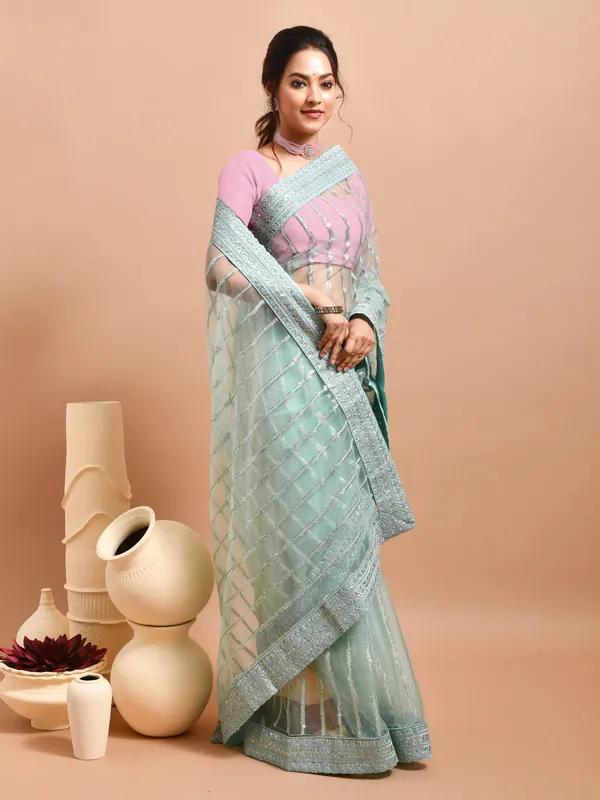Blue_Net_Embellished_Sarees_For_Women
