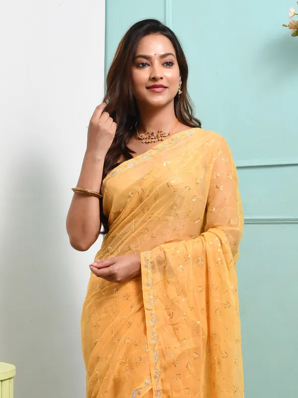 Yellow_Poly_Chiffon_Embroidered_Sarees_For_Women