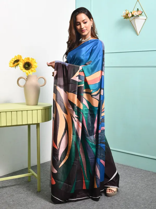 Blue_Satin_Solid_Sarees_For_Women